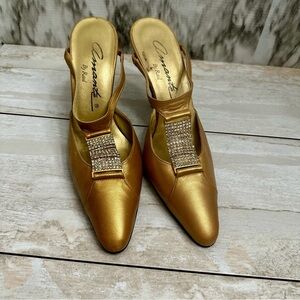 Amante By Raul Womens Sz 10B Gold Sparkling Bejeweled Mule Heels Glamorous Party